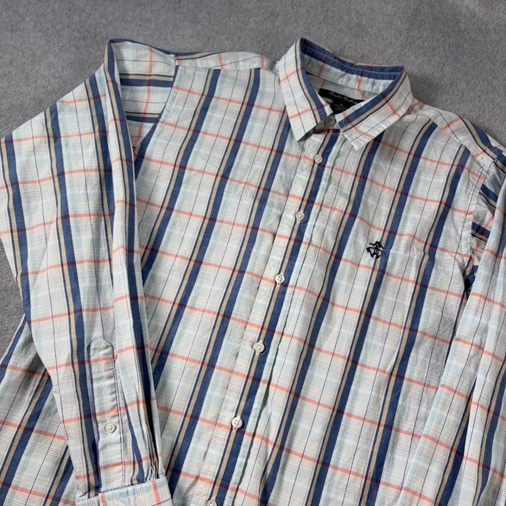 Brooks Brothers Button Down Shirt Mens XL Blue Plaid Long Sleeve Cotton Logo